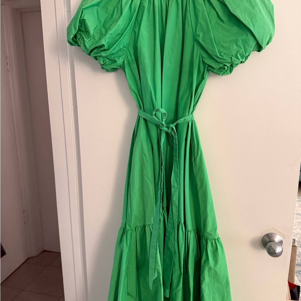 Christopher John Rogers Vibrant Green Puff Sleeve Dress